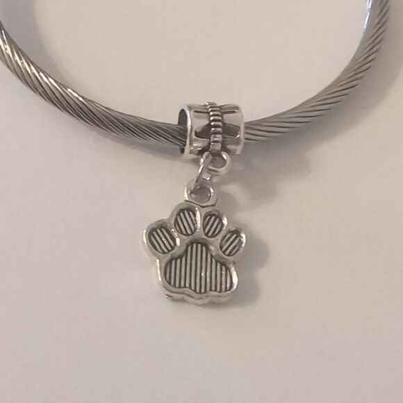 Silver Paw Print Dangle Charm‎ for Pandora Style Bracelet - Picture 1 of 4